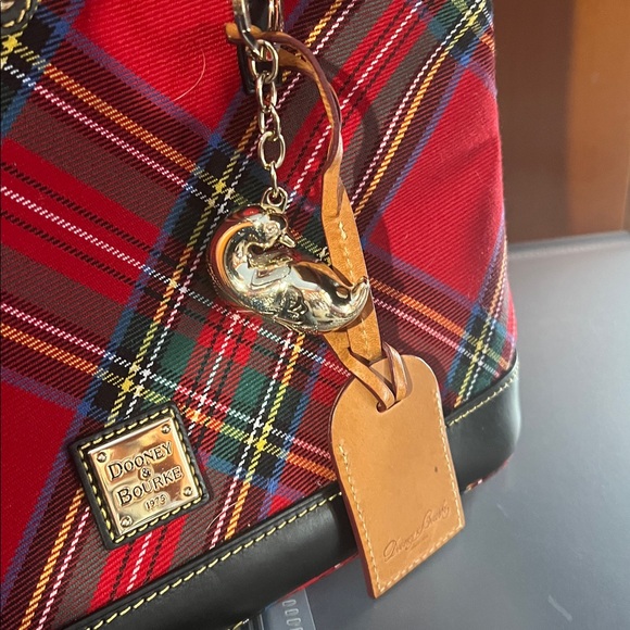 Dooney & Bourke Red Tartan Perry Plaid Tote with Black Trim - Picture 2 of 6